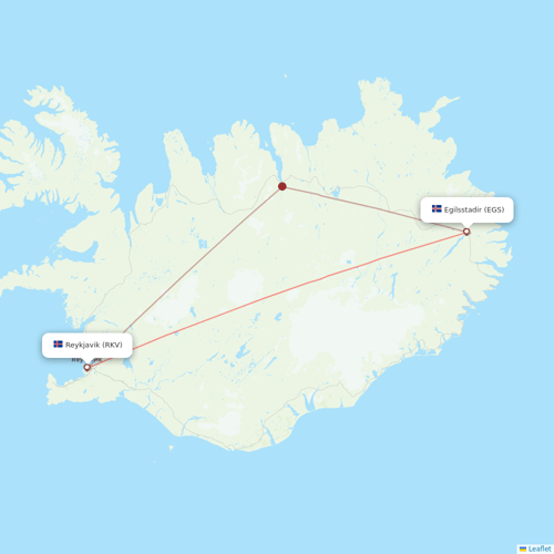 Icelandair flights between Reykjavik and Egilsstadir