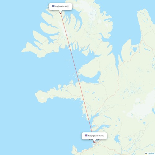 Icelandair flights between Reykjavik and Isafjordur