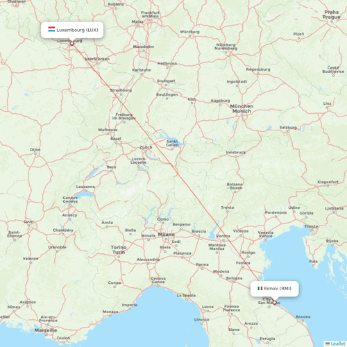 Luxair flights between Rimini and Luxembourg