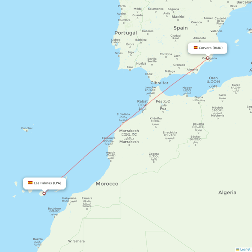 Binter Canarias flights between Corvera and Las Palmas