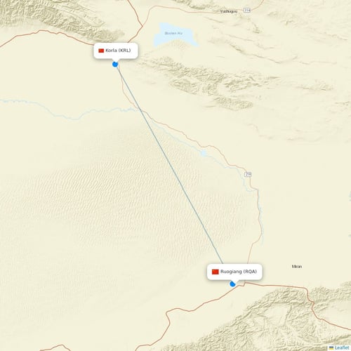 Gestair flights between Ruogiang and Korla