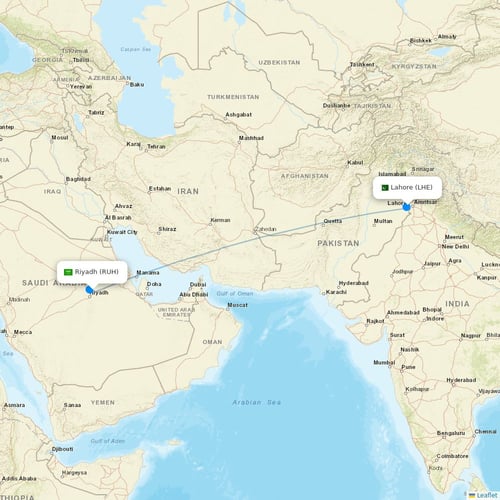 Airblue flights between Riyadh and Lahore