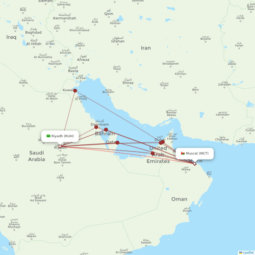 Oman Air flights between Riyadh and Muscat