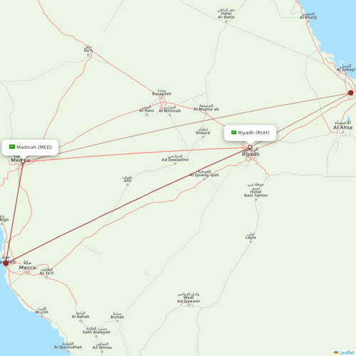 Saudia flights between Riyadh and Madinah