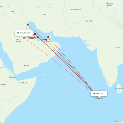 ZanAir flights between Riyadh and Male