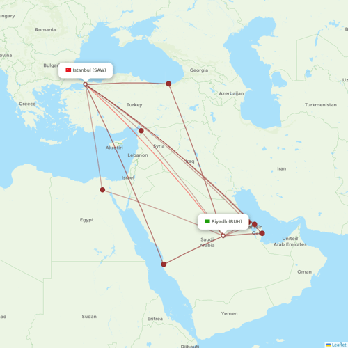 Flynas flights between Riyadh and Istanbul