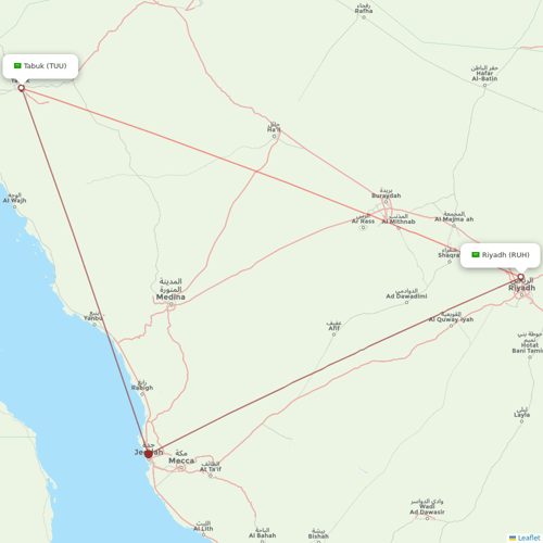 Saudia flights between Riyadh and Tabuk