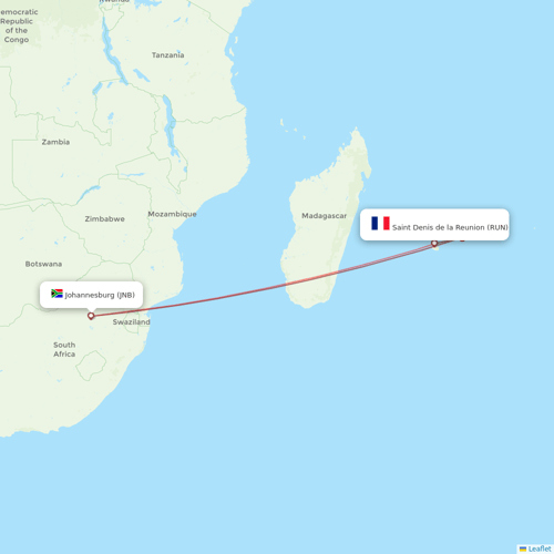 Air Austral flights between Saint Denis de la Reunion and Johannesburg