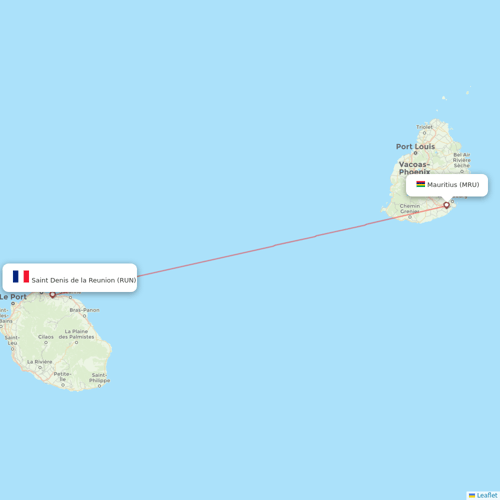 Air Austral flights between Saint Denis de la Reunion and Mauritius