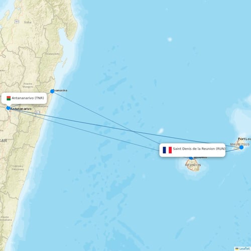 Corsair flights between Saint Denis de la Reunion and Antananarivo