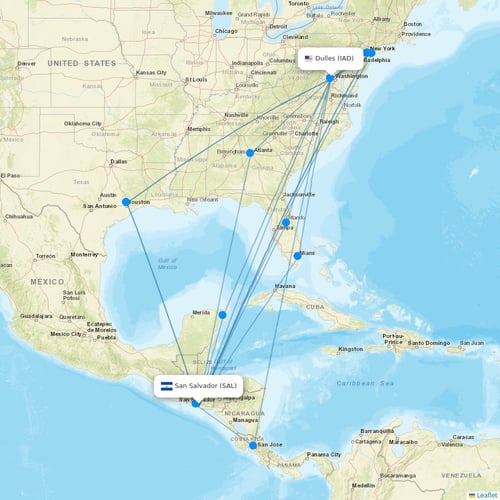 Aerolineas MAS flights between San Salvador and Dulles