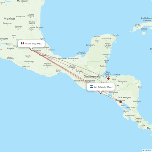 Aerolineas MAS flights between San Salvador and Mexico City