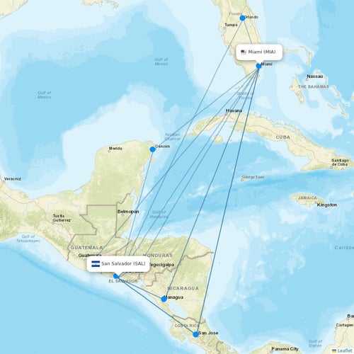 Aerolineas MAS flights between San Salvador and Miami