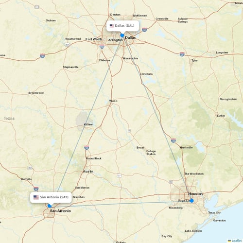 Southwest Airlines flights between San Antonio and Dallas