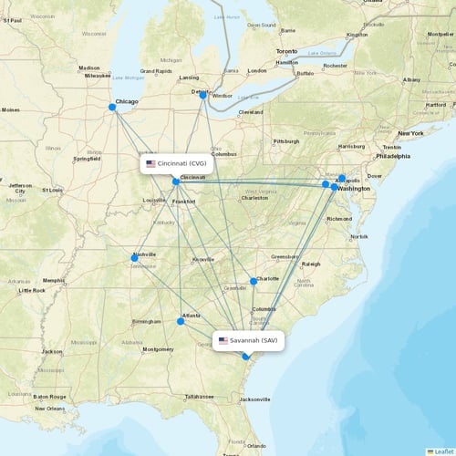 Allegiant Air flights between Savannah and Cincinnati