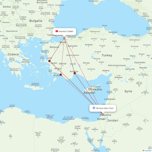 Pegasus flights between Istanbul and Tel Aviv-Yafo