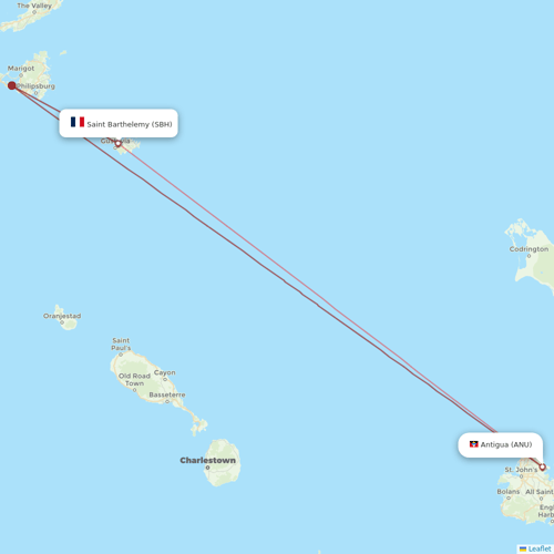 Tradewind Aviation flights between Saint Barthelemy and Antigua
