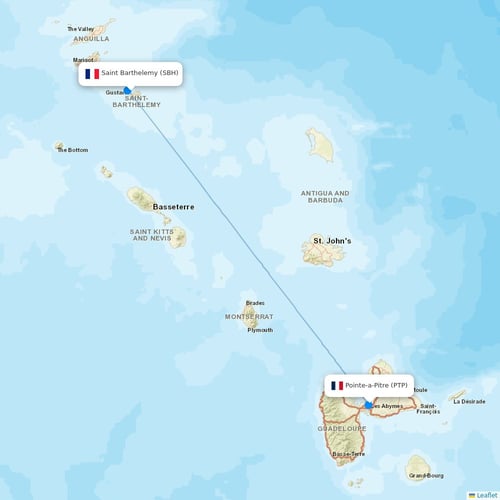 IZAir flights between Saint Barthelemy and Pointe-a-Pitre