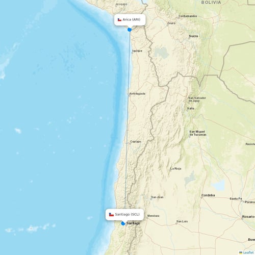 Sky Airline flights between Santiago and Arica