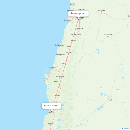 Sky Airline flights between Santiago and Valdivia