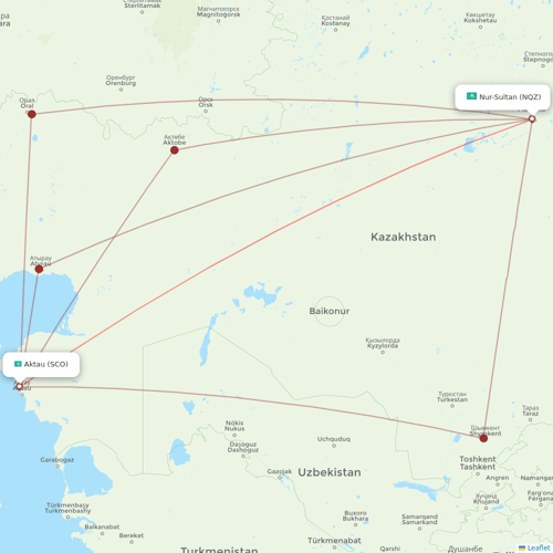 SCAT Airlines flights between Aktau and Astana