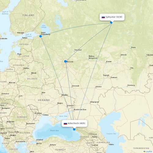 Pegas Fly flights between Syktyvkar and Adler/Sochi