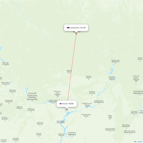 RusLine (Duplicate) flights between Syktyvkar and Kazan