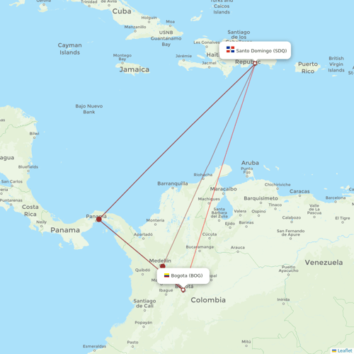 Asian Air flights between Santo Domingo and Bogota