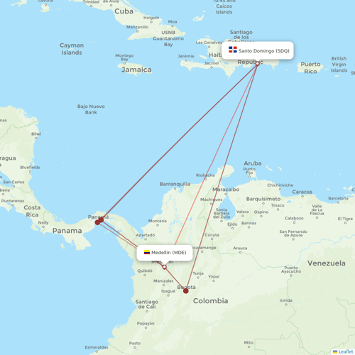 Wingo flights between Santo Domingo and Medellin