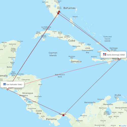 Asian Air flights between Santo Domingo and San Salvador