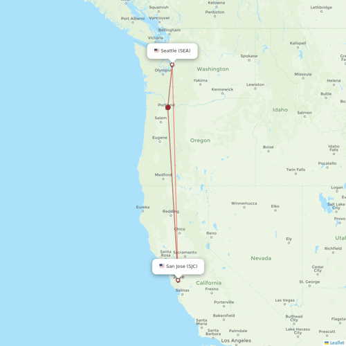 Alaska Airlines flights between Seattle and San Jose