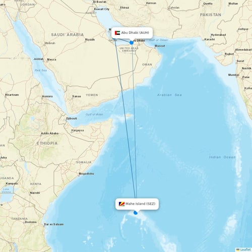 Air Seychelles flights between Mahe Island and Abu Dhabi