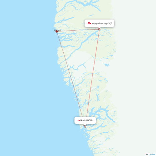 AirGlow Aviation Services flights between Kangerlussuaq and Nuuk