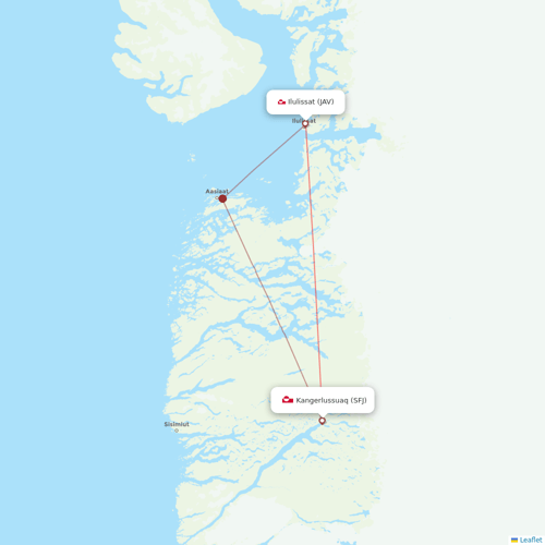 AirGlow Aviation Services flights between Kangerlussuaq and Ilulissat