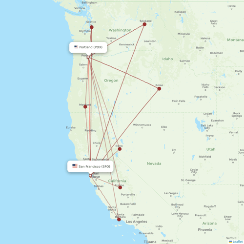 Alaska Airlines flights between San Francisco and Portland