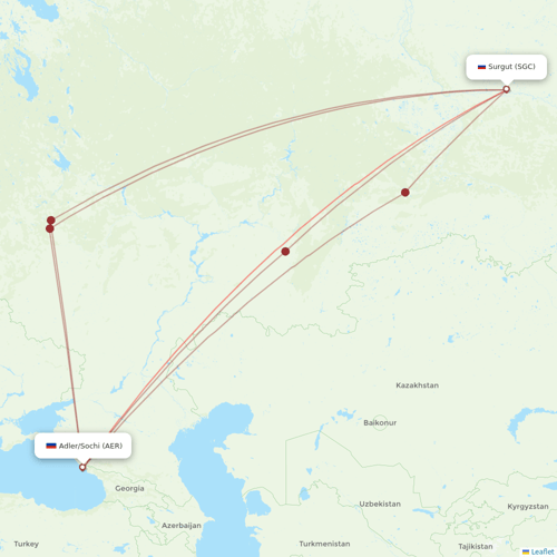 UTair flights between Surgut and Adler/Sochi