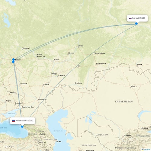 UTair flights between Surgut and Adler/Sochi