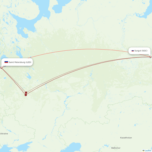 UTair flights between Surgut and Saint Petersburg