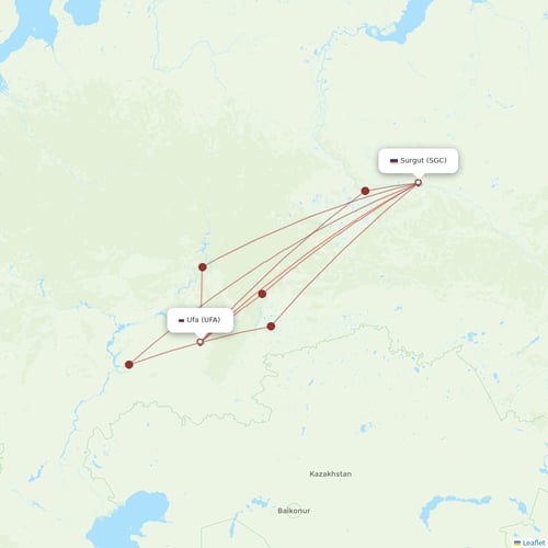 UTair flights between Surgut and Ufa