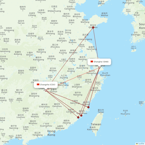 Juneyao Airlines flights between Shanghai and Changsha