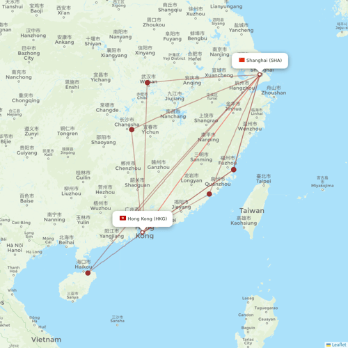 Hong Kong Airlines flights between Shanghai and Hong Kong