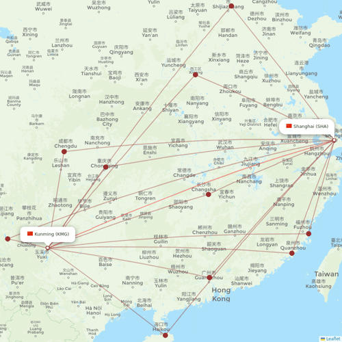 Juneyao Airlines flights between Shanghai and Kunming