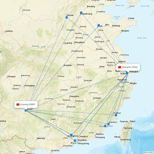 Spring Airlines flights between Shanghai and Guiyang
