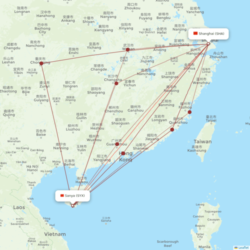 Juneyao Airlines flights between Shanghai and Sanya