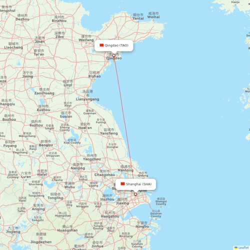 Shandong Airlines flights between Shanghai and Qingdao