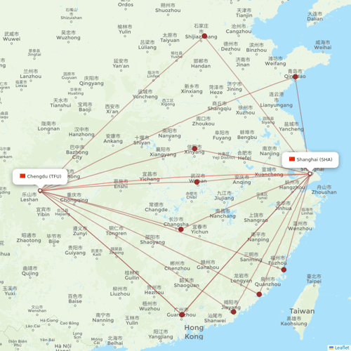 Juneyao Airlines flights between Shanghai and Chengdu