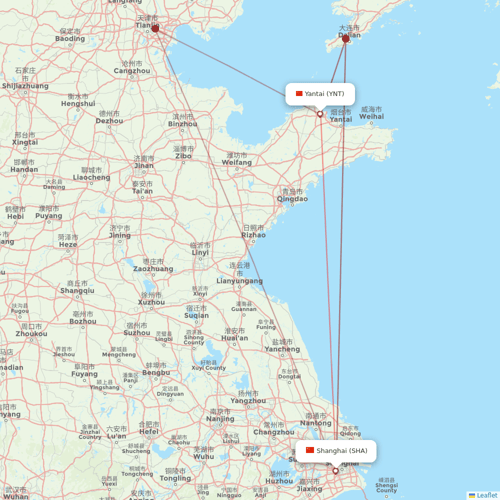 Shanghai Airlines flights between Shanghai and Yantai