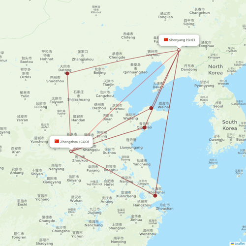 Shenzhen Airlines flights between Shenyang and Zhengzhou