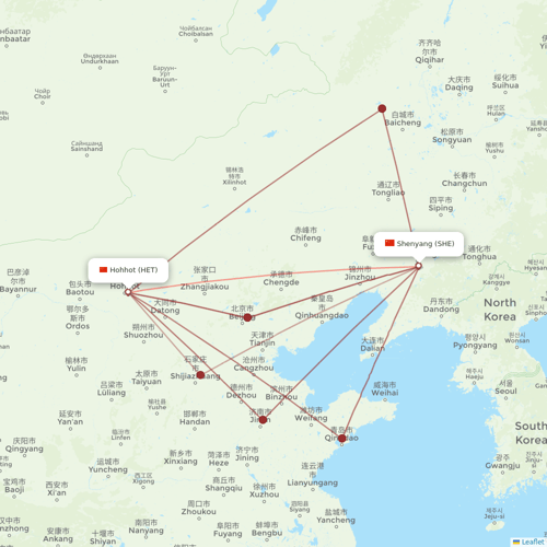 Ruili Airlines flights between Shenyang and Hohhot