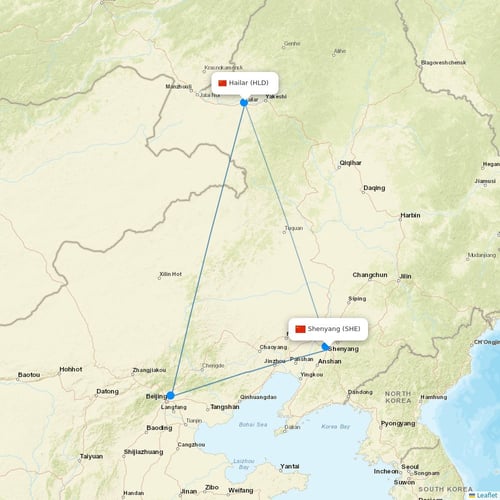Ruili Airlines flights between Shenyang and Hailar
